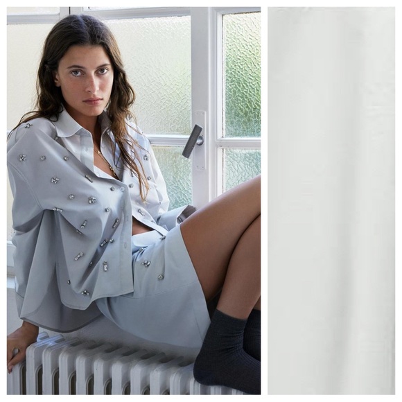 NWT. Zara Light Gray Poplin Jewel Shirt. Size XL. - Picture 3 of 8